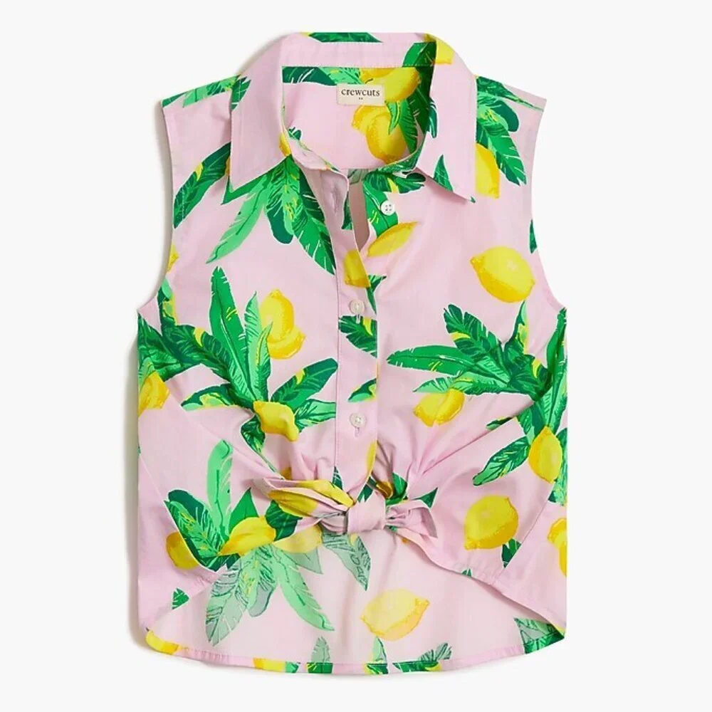 Crew Cuts Girls' Lemon Dress And Sleeveless Tie-front Button-up Top Set- 2 Piece - Picture 8 of 11
